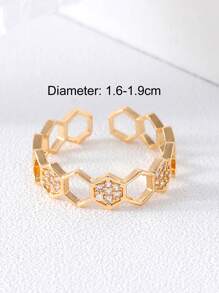 Nhẫn Đính Đá Cubic Zirconia Thiết Kế Hình Học Dành Cho Nữ Cho Tiệc Tiệc Cưới - Vàng - Xem 3