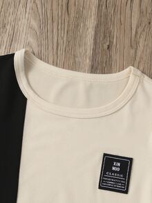 SHEIN Young Boy Colorblock Patched Tee & Sweatpants - Apricot - View 4