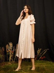 SHEIN Unity Dalmatian Button Through Sleep Dress - Apricot - View 3