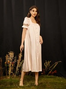 SHEIN Unity Dalmatian Button Through Sleep Dress - Apricot - View 5