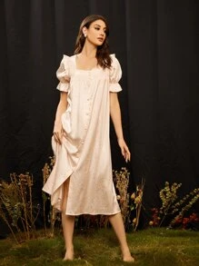 SHEIN Unity Dalmatian Button Through Sleep Dress - Apricot - View 6