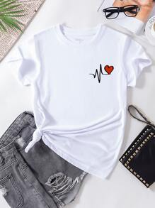 SHEIN Essnce 心形印花 T 恤 图案 T 恤 女式上衣
