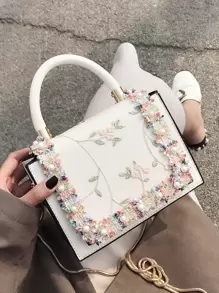 1pc White Lace Design Casual Cute Floral Mini Square Handbag, Chic Small Crossbody Shoulder Bag With Chain Strap, Suitable For Women Daily Use And Cell Phone - White - View 5