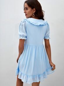 SHEIN Peter-pan Collar Ruffle Trim Smock Dress - Baby Blue - View 5
