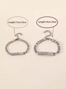 2 piezas Pulseras para parejas con detalles de sol y luna de acero inoxidable - Plateado - Ver 3