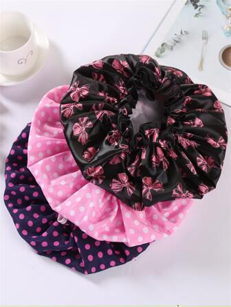 3pcs/Set Waterproof Double Layer Polka Dot Butterfly Shower Cap, Fashion Printed Bathing Cap