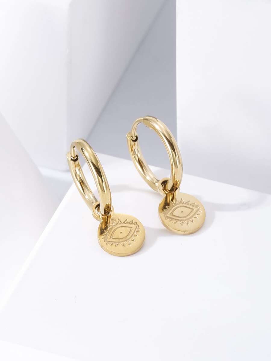 1 Cặp khuyên tai tròn bằng thép không gỉ mạ vàng 18K hình mắt quỷ dành cho nữ khi dự tiệc - Vàng - Xem 1