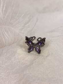 Rhinestone & Butterfly Decor Cuff Ring - Gun Black - View 2