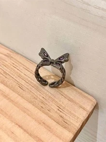 Rhinestone & Butterfly Decor Cuff Ring - Gun Black - View 7