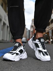 Zapatillas reflectantes de hombre con suela gruesa, zapatillas deportivas casuales - Blanco y Negro - Ver 5