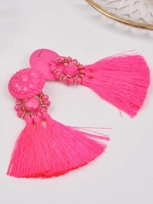 Bông tai thả tua - Màu Hồng Tươi - Xem 2