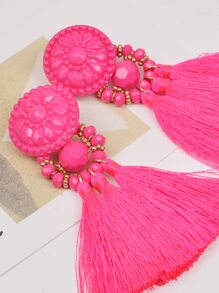 Bông tai thả tua - Màu Hồng Tươi - Xem 3