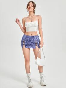 SHEIN 90年代豹紋印花水鑽帶扣細節絲絨半身裙 - 彩色 - 查看 5