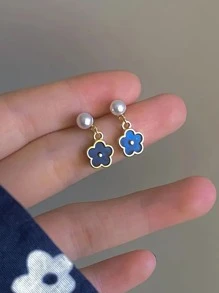 Faux Pearl Decor Flower Drop Earrings - Multicolor - View 2