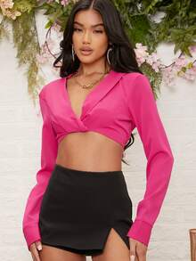SHEIN Unity Solid Crop Two Way Top - Hot Pink - View 4