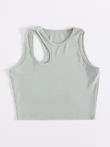 INAWLY Chất rắn Cắt bỏ vai Đồ đan Ribbed Áo ba lỗ Cho mùa hè - Màu xanh Bạc hà - Xem 4