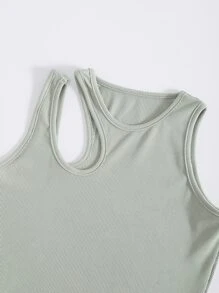 INAWLY Chất rắn Cắt bỏ vai Đồ đan Ribbed Áo ba lỗ Cho mùa hè - Màu xanh Bạc hà - Xem 5