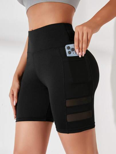 Easithlete Pantalones cortos deportivos con bolsillo de malla, pantalones cortos elásticos, pantalones cortos tipo ciclista, pantalones cortos de spandex, pantalones cortos negros