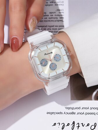 RINNADY Silicone Strap Square Pointer Quartz Watch