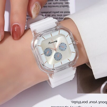 RINNADY 矽膠帶方形指針石英手錶