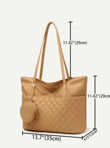 衍縫單肩托特包帶零錢包 - 卡其色 - 查看 2