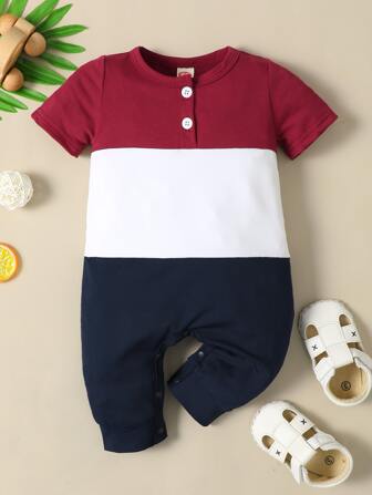 Baby Colorblock Quarter Button Jumpsuit