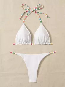 Swim Mod Bikini de triángulo con tirantes halter y rayas para la playa en verano