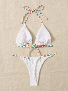 Swim Mod Bikini de triángulo con tirantes halter y rayas para la playa en verano