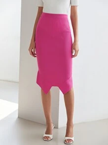 MOTF PREMIUM VISCOSE ASYMMETRICAL KNIT SKIRT - Pink - View 4