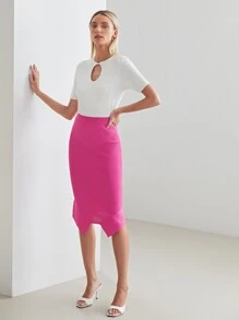 MOTF PREMIUM VISCOSE ASYMMETRICAL KNIT SKIRT - Pink - View 10
