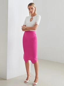 MOTF PREMIUM VISCOSE ASYMMETRICAL KNIT SKIRT - Pink - View 11