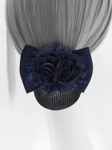 Horquilla con lazo & con diseño de flor moños - Azul Marino - Ver 1