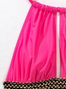 Stitch Detail One Piece Swimsuit - Hot Pink - View 3