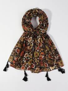 EMERY ROSE 花朵印花流蘇裝飾圍巾 - 彩色 - 查看 1