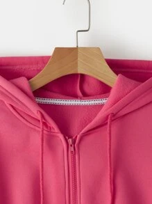 INAWLY 拉链抽绳保暖连帽衫，长袖上衣，适合毕业季、教师节、秋季返校季穿着 - 玫紅色 - 查看 4