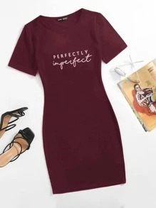 Chiquease 字母圖案包臀洋裝 - 酒紅色 - 查看 1