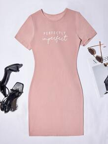 SHEIN Unity Letter Graphic Bodycon Dress - Pink - View 1