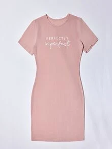SHEIN Unity Letter Graphic Bodycon Dress - Pink - View 3