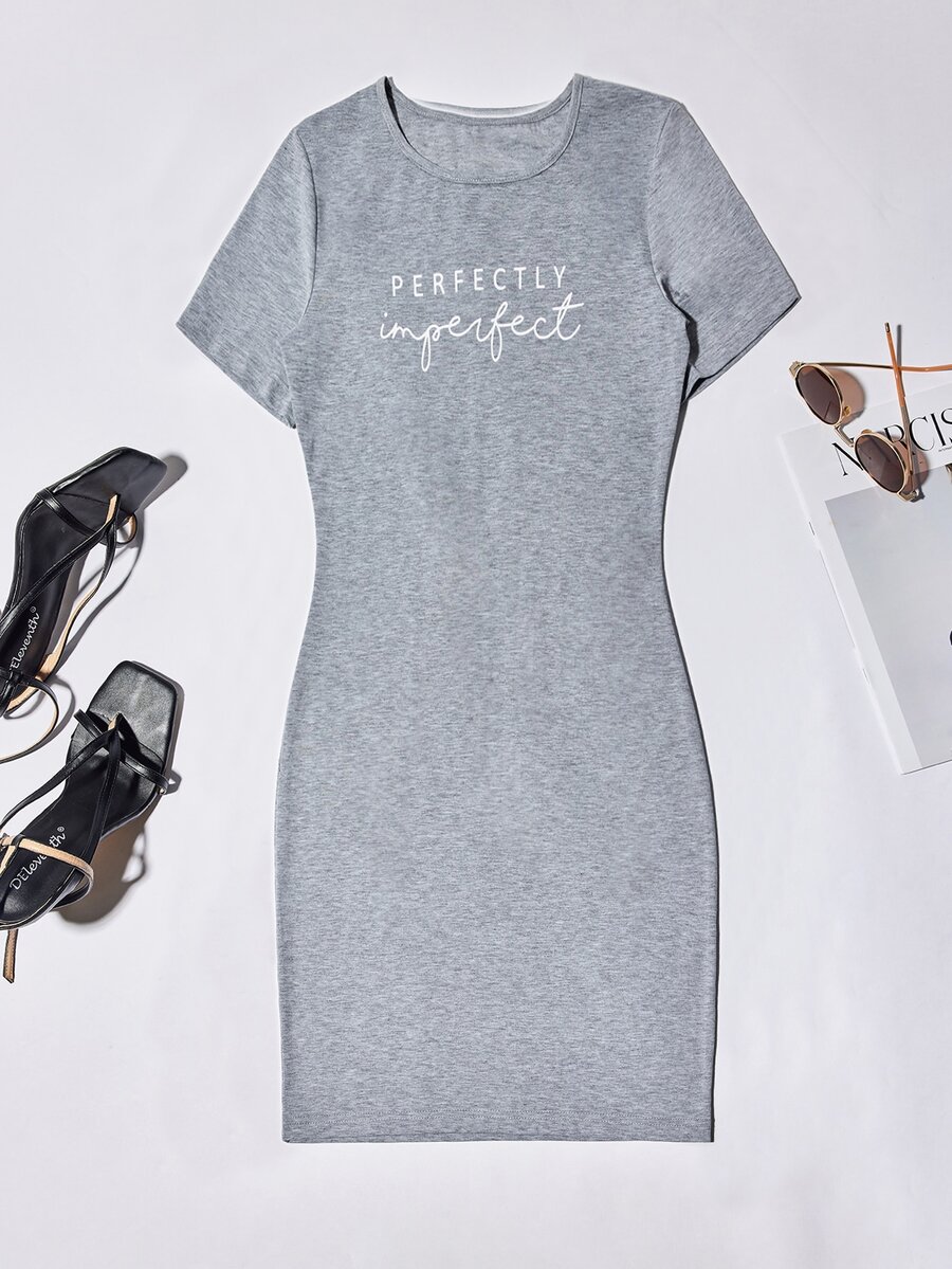 SHEIN Unity Letter Graphic Bodycon Dress - Grey - View 1