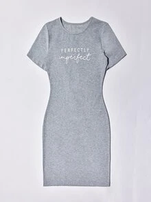 SHEIN Unity Letter Graphic Bodycon Dress - Grey - View 4