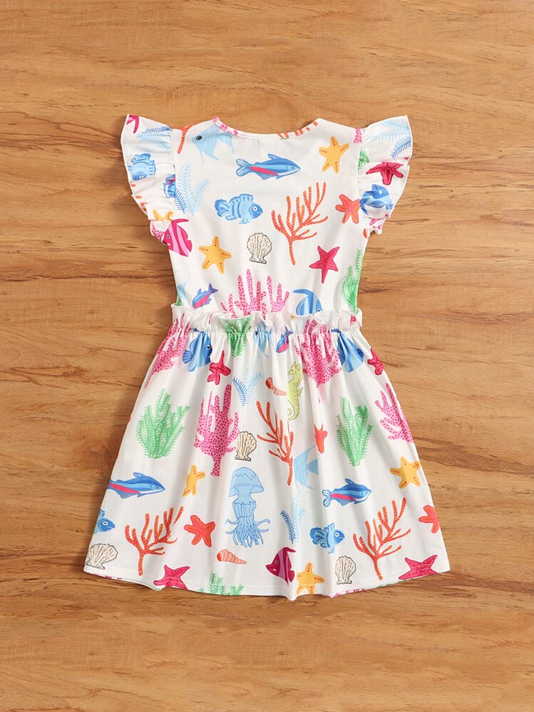SHEIN Tween Girl A-Line Cartoon Graphic Frill Dress - Multicolor - View 2