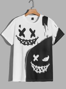 Manfinity VCAY T-shirt da uomo a maniche corte, con grafica a fumetti, a blocchi di colore, divertente, adatta per l'uscita con gli amici