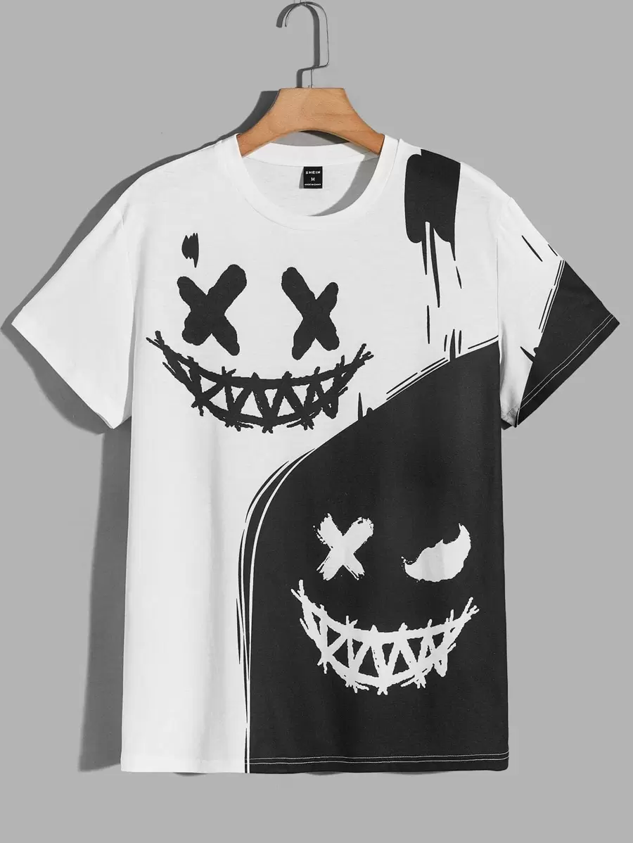 Manfinity VCAY T-shirt da uomo a maniche corte, con grafica a fumetti, a blocchi di colore, divertente, adatta per l'uscita con gli amici