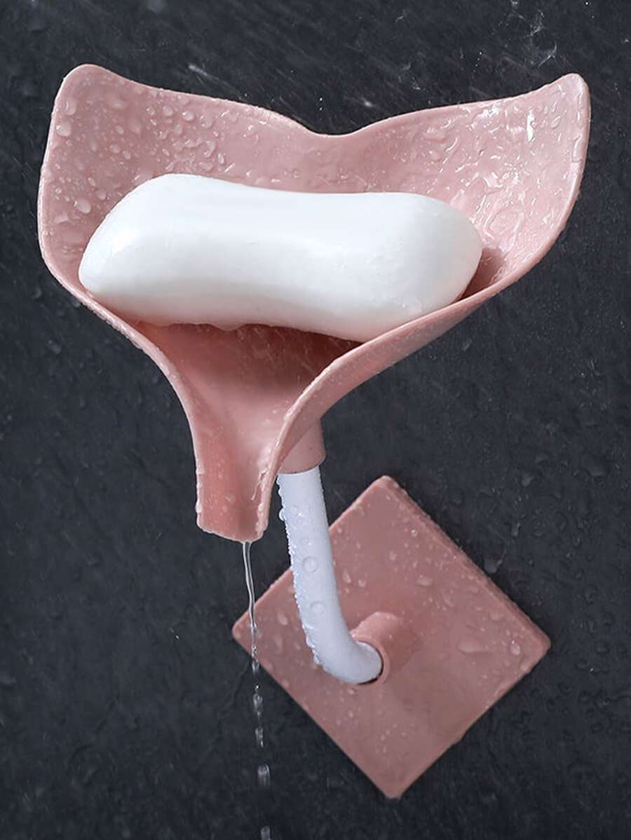 1pc Whale Tail Shaped Soap Dish With Drainage, No Drilling Required - Pink - View 1