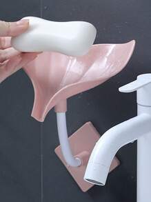1pc Whale Tail Shaped Soap Dish With Drainage, No Drilling Required - Pink - View 4