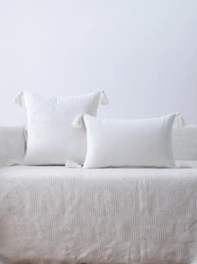 Miater 1入組流蘇裝飾靠墊套不附帶墊芯 - 白色 - 查看 1