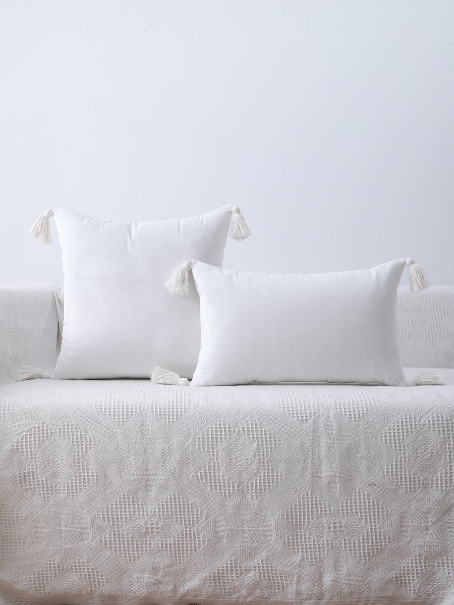 Miater 1入組流蘇裝飾靠墊套不附帶墊芯 - 白色 - 查看 1