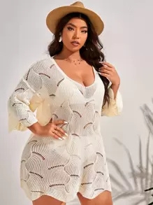 Swim Lushoire Cubrecuerpo de punto liso en talla grande para verano - Beis - Ver 5