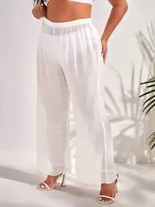 SHEIN Swim Curve Plus Plain Cover Up Pants - White - View 1