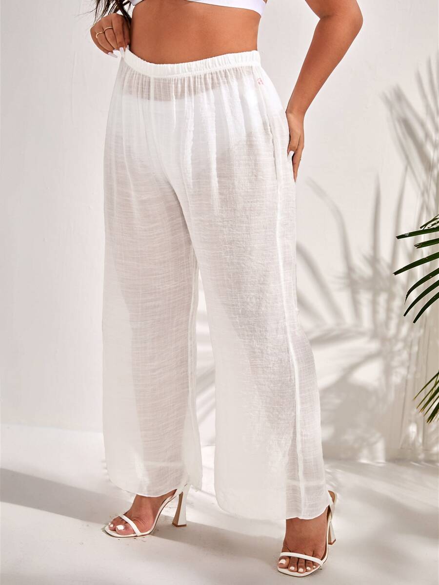 SHEIN Swim Curve Plus Plain Cover Up Pants - White - View 1